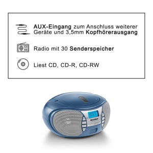 Radio CD portabil Karcher RR 5025-C CD player boombox radio FM functionare cu baterieretea AUX-In albastru - Img 4