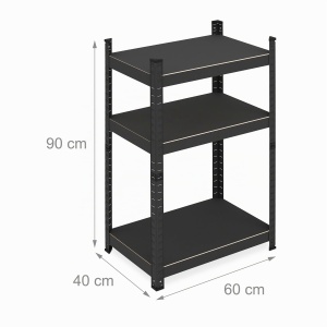 Raft de depozitare Relaxdays, 3 niveluri, capacitate 250 kgraft, negru, 90x60x40 cm - Img 4