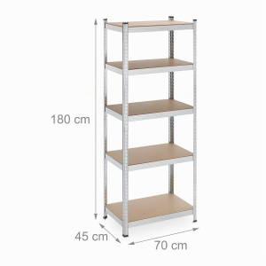 Raft metalic greu Relaxdays, 2 piese, 5 niveluri, 500 kg, 180x70x45 cm, argintiu - Img 4