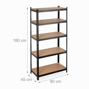 Raft metalic Relaxdays, 5 nivele, capacitate 875 kg, HBT 180 x 90 x 45 cm, negru - Img 4