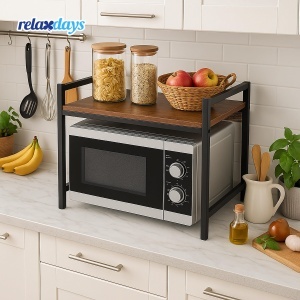 Raft pentru microunde Relaxdays, metal si MDF, stabil, 40 x 53 x 33 cm - Img 2