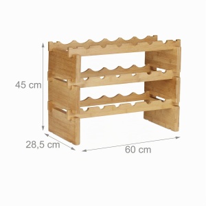 Raft pentru vin Relaxdays, capacitate 18 sticle, din bambus, extensibil, 3 niveluri - Img 4