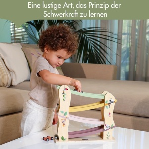 Rampa de curse din lemn Tiny Love Toy, Pista de curse din lemn cu 4 masini de curse din lemn neted, Abilitati motorii fine, Dezvoltare cognitiva, Design natural, 18+ luni, Boho Chic - Img 2