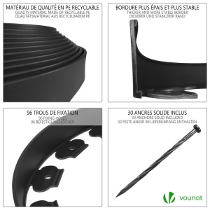 Rasenkante Flexibila VOUNOT, 20m, 5cm, Negru, cu 60 Ancore - Img 4