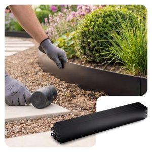 Rasenkante Metal VOUNOT 25m, 100cm x 13cm, Negru