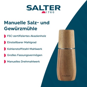 Rasnita manuala Salter Edith Acacia, lemn de salcam, mecanism din otel carbon, reglaj fin-grosier - Img 2