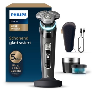 Rasoir electric Philips i9000 Prestige, negru, cu trimmer integrat si statie de curatare