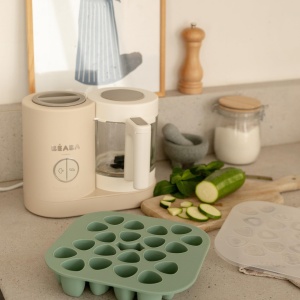 Recipient multifunctional din silicon BEABA, 20 compartimente x 35 ml, verde salvie - Img 9