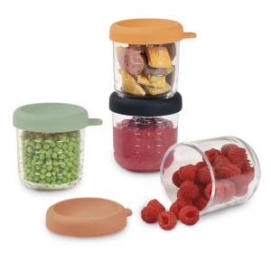 Recipient sticla pentru mancare bebelusi Beaba 250 ml, set 4 bucati, design colorat - Img 1