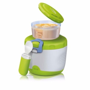Recipiente termice Chicco Easy Meal pentru copii, set de doua recipiente si lingura de calatorie pentru copii, pahare de intarcare pentru bebelusi, mentine temperatura pana la 6 ore, fara BPA - 6+ luni, verde