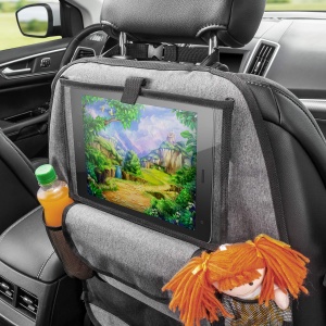 Reer Organizator de scaune din spate auto TravelKid Entertain, cu compartiment pentru tablete, rezistent la murdarie, multe buzunare, pentru toate scaunele auto, de asemenea scaune sport, gri, 1 bucata (1 pachet) - Img 3
