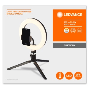 Ringlicht LED Ledvance cu Stativ 190mm, 10W, 72 LEDs, Negru - Img 6
