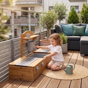 Roba 2in1 Sandkasten si Matschkuche pentru copii - Teak, FSC certificata, cu accesorii - Img 2