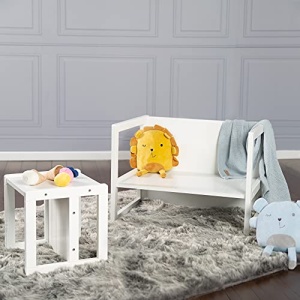 roba Scaun pentru copii in stil casa de tara - Scaun si scaun reversibil cu 3 inaltimi de sezut - Scaun multifunctional pentru copii - Lemn alb - Img 11