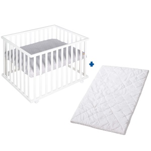 Roba Style Set 75x100 cm Alb-Gri Cu Matrata si Inaltime Reglabila