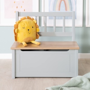 Roba Woody Kindertruhenbank Taupe Lemn Lacuit Spatiu Depozitare Sigur - Img 9