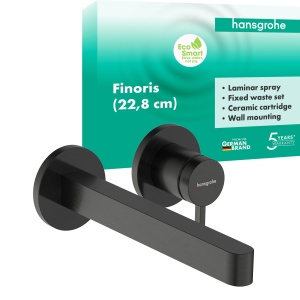 Robinet de baie hansgrohe Finoris, montare pe perete, EcoSmart, Brushed Black Chrome, 22,8 cm