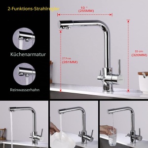 Robinet de bucatarie GRIFEMA cu 3 functii, 360 rotire, din alama - Img 5