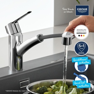 Robinet de bucatarie GROHE Start, crom, cu dus retractabil, 90 rotire - Img 4