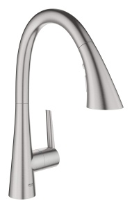 Robinet de bucatarie GROHE Zedra, cu duza retractabila, 3 tipuri de jeturi, crom
