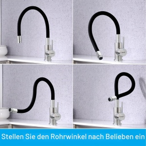 Robinet de bucatarie Ibergrif, cu tub flexibil, negru mat, 360 rotativ - Img 3