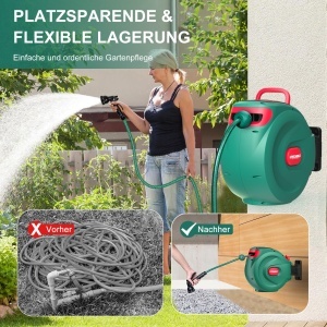 Rola de furtun HYCHIKA 30 m, cu sistem auto-lock, 8 moduri de spray, design compact - Img 3