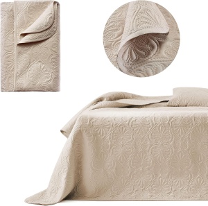 ROOM99 Leila Cuvertura de pat eleganta in bej 170 x 210 cm Patura versatila ca cuvertura de pat sau canapea Patura pentru pat si canapea Stil quilt Ideal ca cuvertura de pat