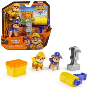 Rubble & Crew - Set de figurine de actiune cu figurina Rubble & Mix, 2 jucarii de constructie si 85g Kinetic Sand Build-it-Sand, jucarie potrivita pentru copiii de la 3 ani si mai mari