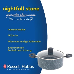 Russell Hobbs Cratita Inductie 24cm, Oala cu capac de sticla 4.5L, Oala de supa cu acoperire antiaderenta pentru toate aragazele, Cratita mare cu iesire de abur, Piatra Nightfall - Img 2