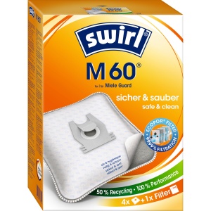 Sac de aspirator Swirl M 60 EcoPor, 4 bucati, filtrare 99,99, rezistent