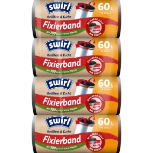 Sac de gunoi Swirl 60L, 100 plastic reciclat, rezistent si etans, 4 pachete x 10 bucati