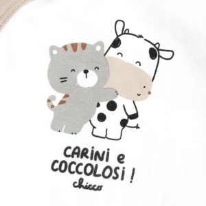Salopeta pentru bebelusi Chicco - din bumbac moale, cu imprimeu pisica si vaca - Img 4