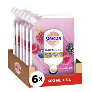 Sapun lichid Sagrotan, 6 x 500 ml, cu aroma de mure si fructe de padure, hidratant