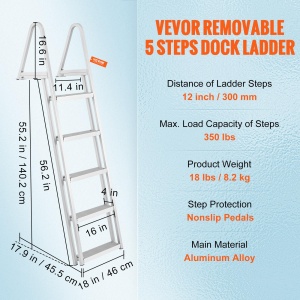 Scara de acces VEVOR cu 5 trepte, 159 kg capacitate, din aluminiu, cu suprafata antiderapanta - Img 7