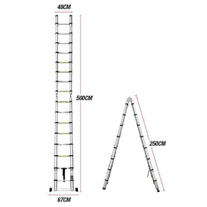 Scara telescopica 5M din aluminiu, scara pliabila scara multifunctionala scara extensibila scara cu 16 trepte scara max. capacitate de incarcare 150 kg - Img 3