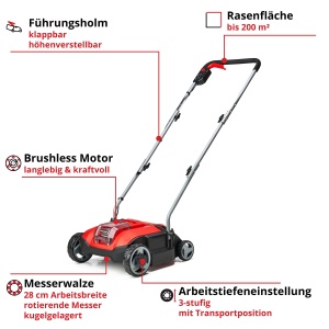 Scarificator fara fir Einhell GC-SC 18/28 Li-Solo Power X-Change (Li-Ion, 18 V, motor electric fara perii, rola de cutit de 28 cm, reglare adancime de lucru in 3 trepte, fara baterie si fara incarcator) - Img 3