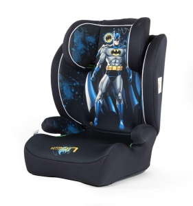Scaun auto DC Comics Batman cu o inaltime de 100 pana la 150 cm cu grafica a supereroului Batman pe fundal negru si albastru