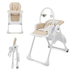 Scaun de masa Kinderkraft TUMMIE 2 in 1, bej, cu suport pentru picioare si pozitie semi-culcat