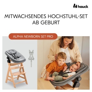 Scaun de masa pentru copii Hauck Alpha cu set pentru nou-nascuti, gri natur, din lemn - Img 2