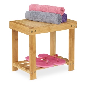 Scaun de picior Relaxdays din bambus, suport 100 kg, dimensiuni 33,5 x 25 x 39 cm