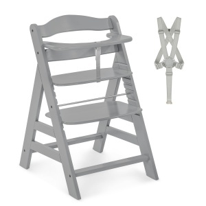 Scaun din lemn pentru copii Hauck Alpha Grey ajustabil cu accesorii incluse