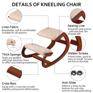 Scaun ergonomic VEVOR Kniestuhl din lemn suport pana la 150 kg pentru birou si meditatie - Img 3