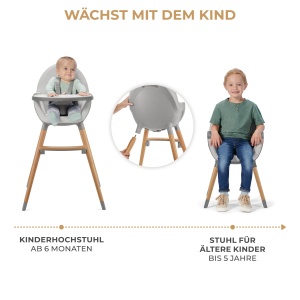 Scaun inalt Kinderkraft FINI2 2 in 1, scaun inalt pentru copii, scaun pentru copii, scaun inalt combi, picioare din lemn, centuri de siguranta, suport pentru picioare, tava dubla, de la 6 luni la 5 ani, curele in 5 puncte, gri - Img 3