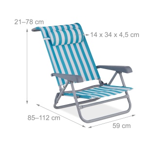 Scaun pliabil Relaxdays, 8 pozitii, cu perna pentru gat, albastruwhite - Img 4