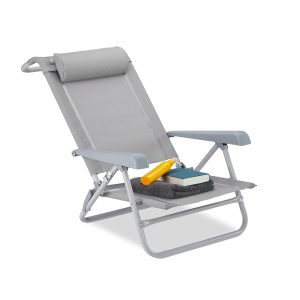 Scaun pliabil Relaxdays cu pernita pentru gat, 8 trepte de reglare, gri