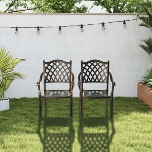 Scaune de gradina Relaxdays, set 2 bucati, metal, antice, negrubronze - Img 2