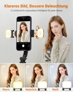 Selfie Stick GRIFEMA cu LED, 107cm, 3 Modi de Lumina, Compatibil cu iPhone si Android - Img 2