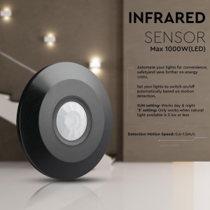 Senzor de Miscare PIR V-TAC VT-5087, Deckenstrahler, 360, Negru - Img 2