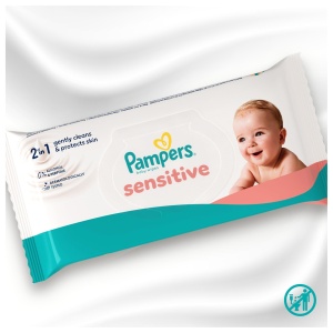 Servetele umede Pampers Sensitive, 15 pachete x 80 servetele, 2-in-1, fara alcool si parfum - Img 2