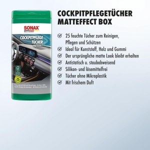 Servetele umede SONAX CockpitPflege, 25 bucati, efect mat, cu protectie UV - Img 3
